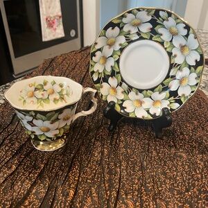 Royal Albert Dog Wood Floral Teacup and Saucer Set bone china 1975